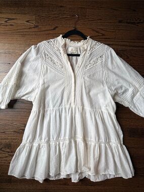 Eyelet Tiered Tunic Top in Cream